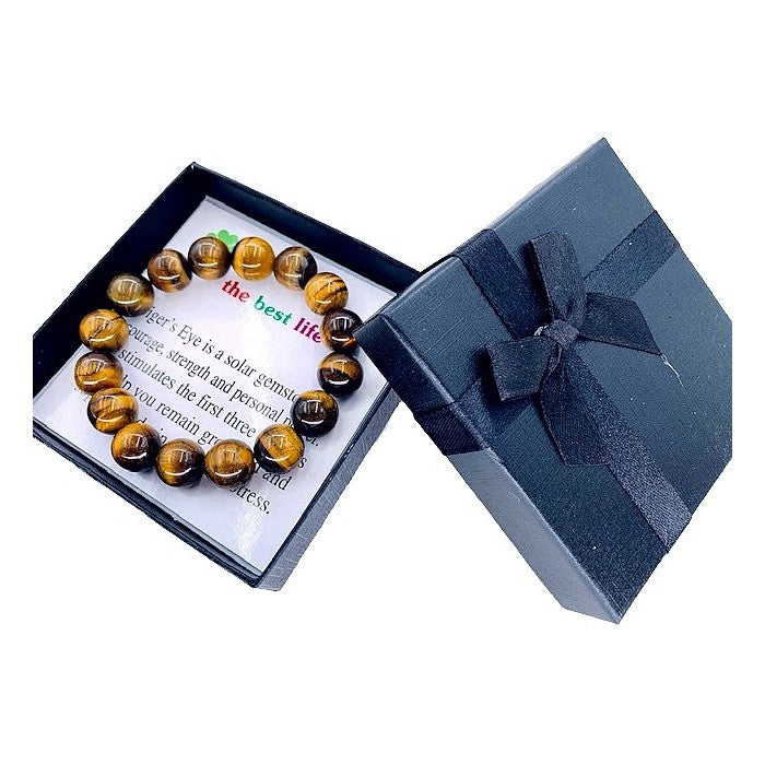 Tijgeroog 12 mm armband met kadodoosje