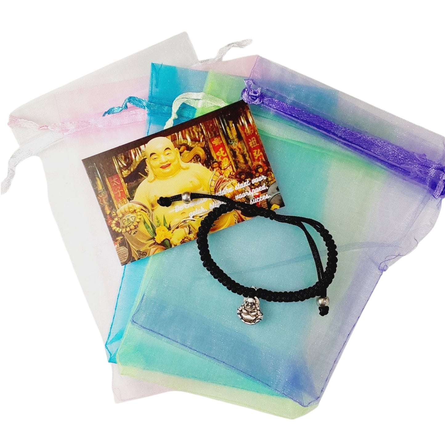 Gelukszakje met geluksarmbandje zwart met boeddha
