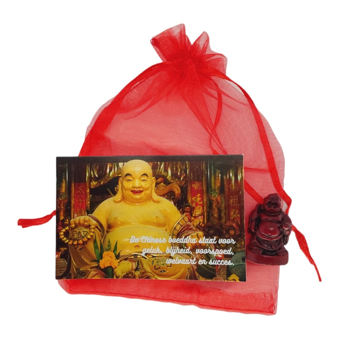 Gelukszakje met mini boeddha en uitlegje