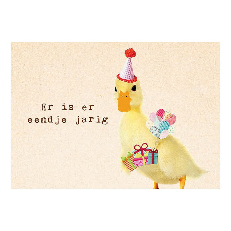 Kaart met een lief eendje en de tekst 'er is er eendje jarig'