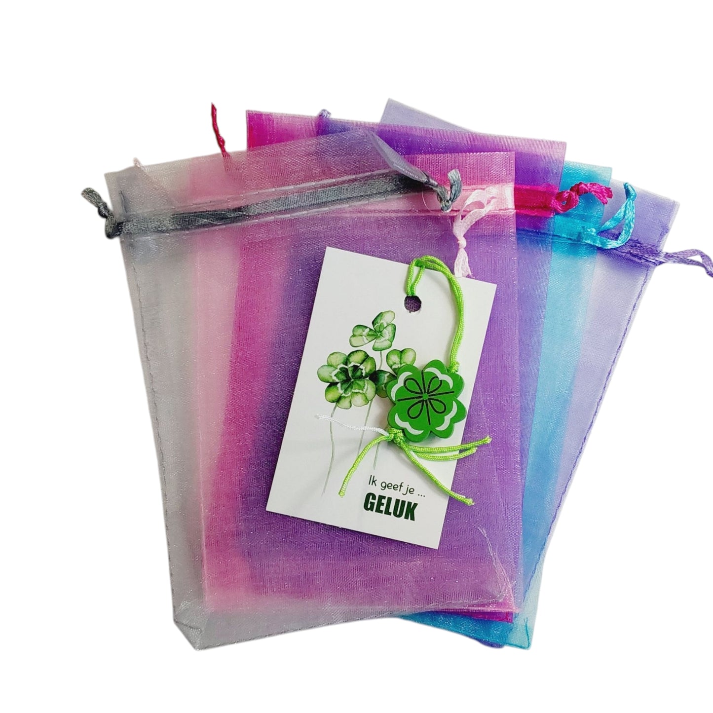 Kaartje ik geef je geluk met klavertje 4 hangertje