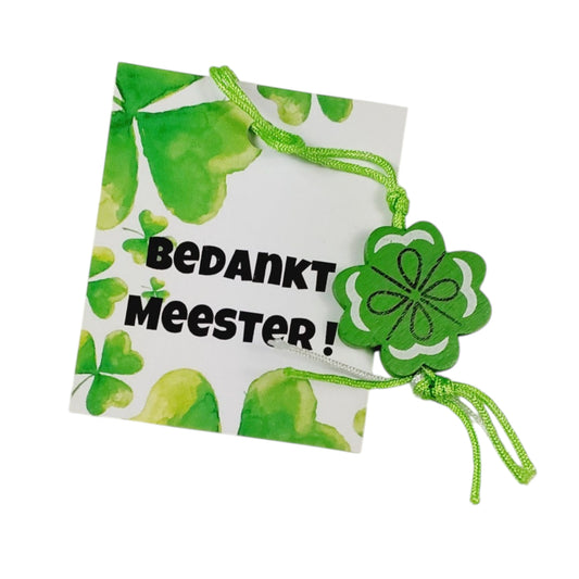 Bedankt meester met klavertje vier