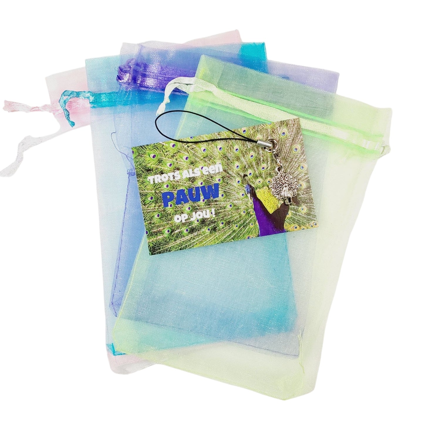 Kaartje Trots als een pauw op jou met pauwbedeltje