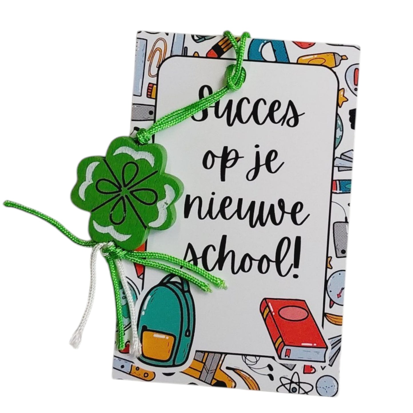 Kaartje veel succes op je nieuwe school met een klavertje vier