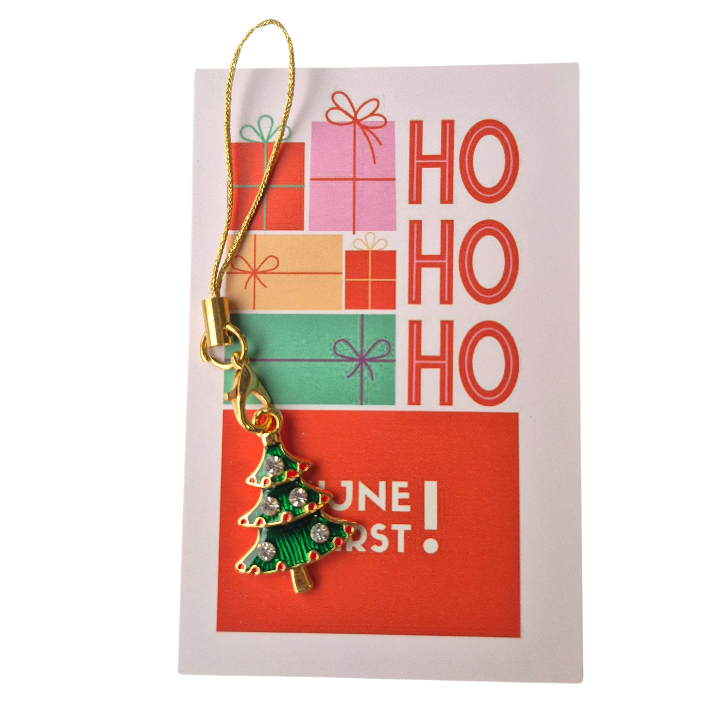 Kerstkaartje 'HoHoHo' met Kerstboom Hangertje
