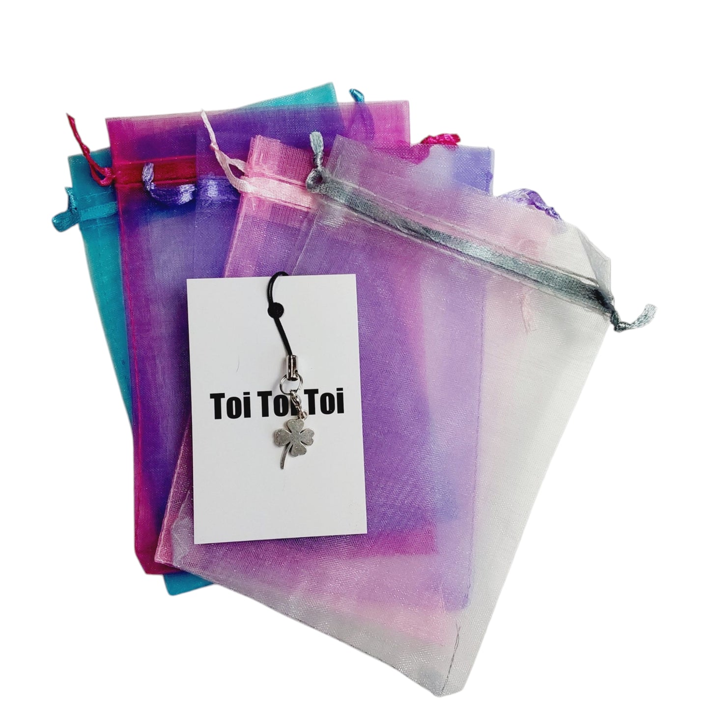 Kaartje toitoitoi met bedeltje klavertje vier