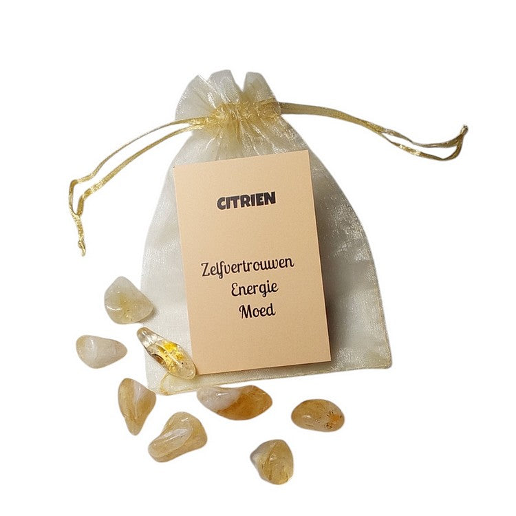 Citrien trommelsteen in zakje met uitlegje
