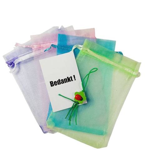 Gelukszakje bedankt - organza zakje met kaartje en klavertje