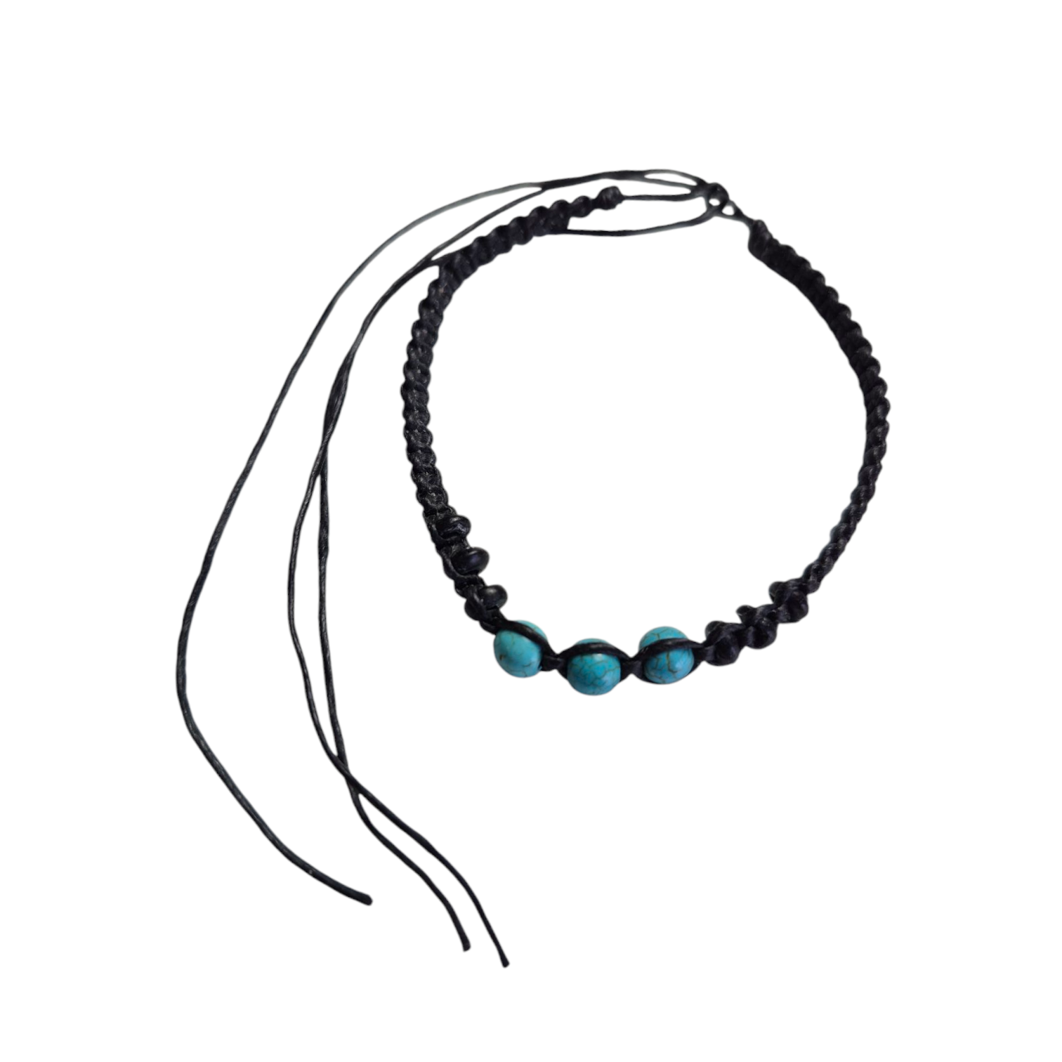 Zwart touwarmbandje met turkoois armbandje