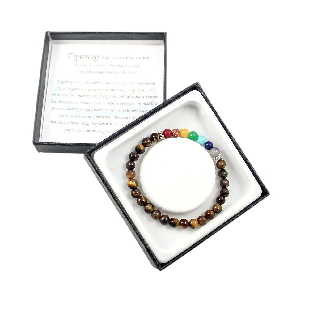 Tijgeroog edelsteen armband met chakra kralen