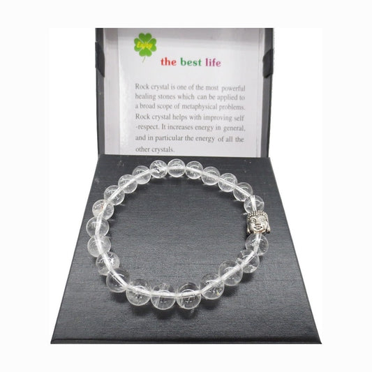 Bergkristal boeddha edelsteen armband in kadodoosje