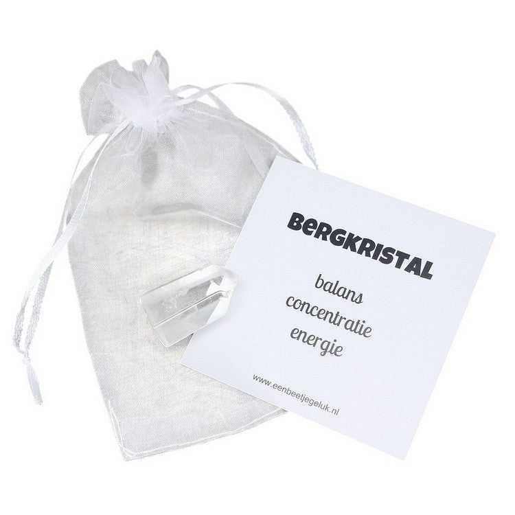 Bergkristal punt 3 tot 5 cm in kadozakje met uitlegkaartje