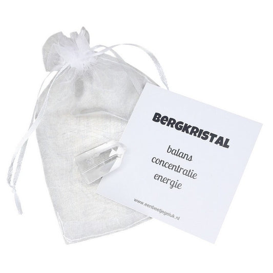 Bergkristal punt 3 tot 5 cm in kadozakje met uitlegkaartje