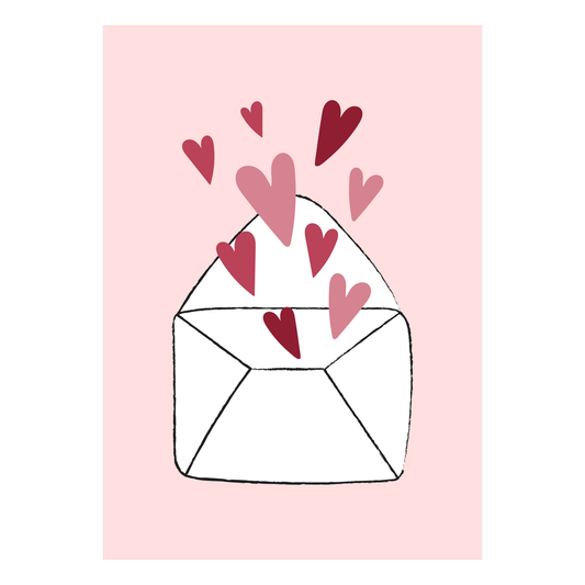 Kaartje met een envelopje met hartjes en bijpassend envelopje
