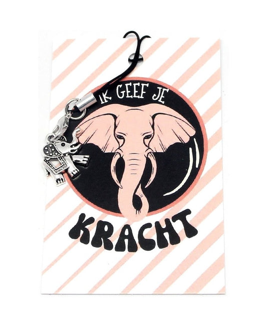 Kaartje 'ik geef je kracht' met bedeltje olifant