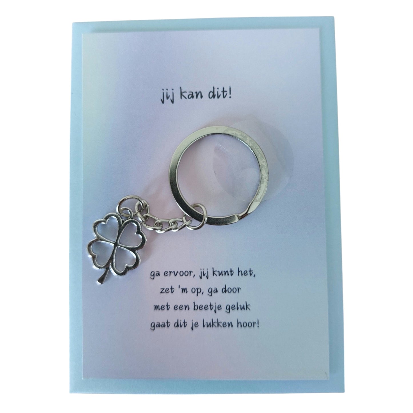 Jij kan dit kaartje met klavertje vier sleutelhanger