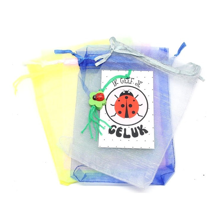 Kaartje ik geef je geluk met klavertje met lieveheersbeestje