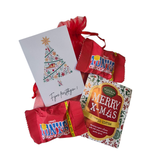 Fijne kerstdagen kadozakje met thee en chocola