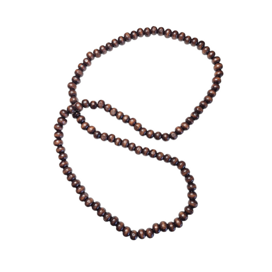 Donkerbruine houten mala ketting uit Thailand