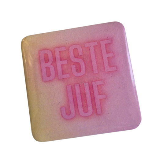 Magneet "BESTE JUF" – Een kleurrijk bedankje van 5 x 5 cm