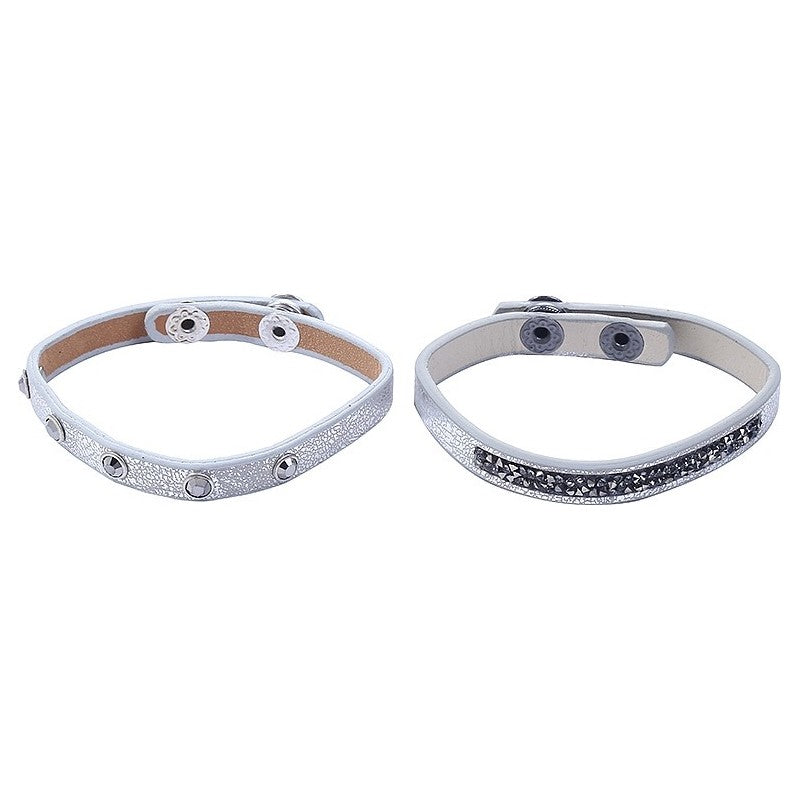 Zilverkleurige set van 2 armbandjes met bling