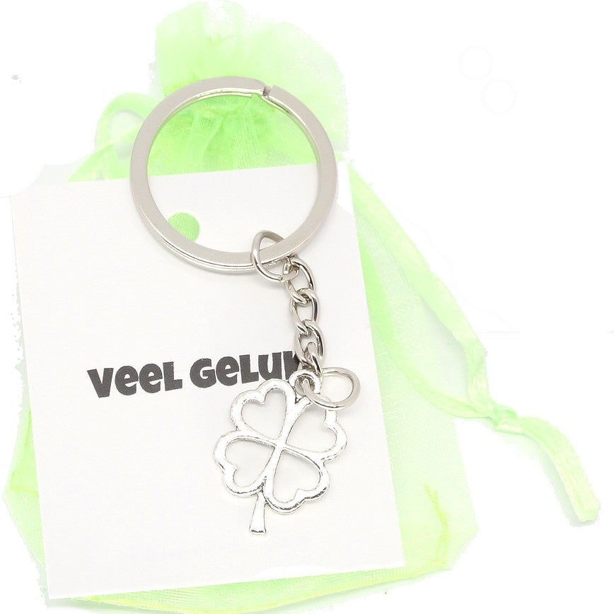 Sleutelhanger klavertje vier met kaartje en zakje