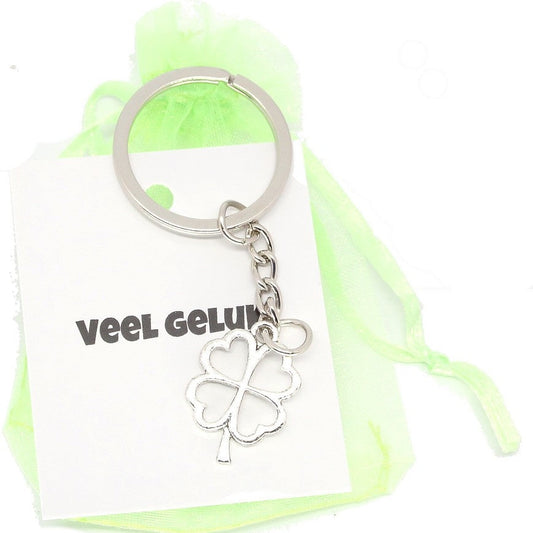 Sleutelhanger klavertje vier met kaartje en zakje
