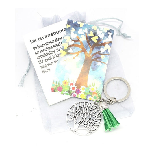 Sleutelhanger 'tree of life'  met een kaartje met de uitleg
