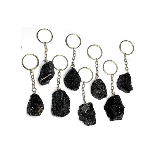 Sleutelhanger met zwarte ruwe toermalijn 2 - 3 cm