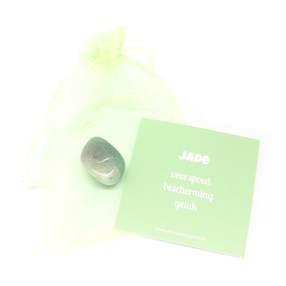 Steen jade in een kadozakje met uitlegje