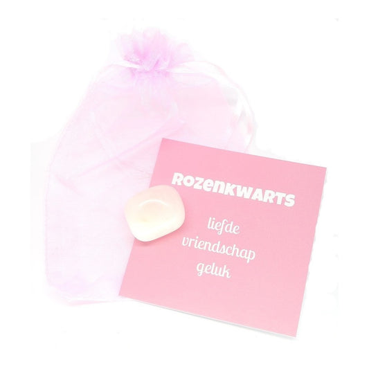 Rozekwarts steen 2 - 3 cm met uitlegkaartje en zakje