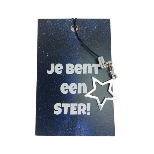 Toi toi toi kaartje 'je bent een ster' met ster hangertje