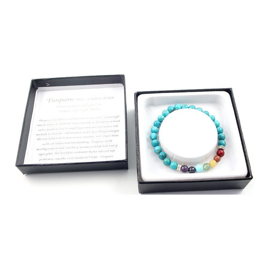 Turquoise edelsteen armbandje met chakra kraaltjes