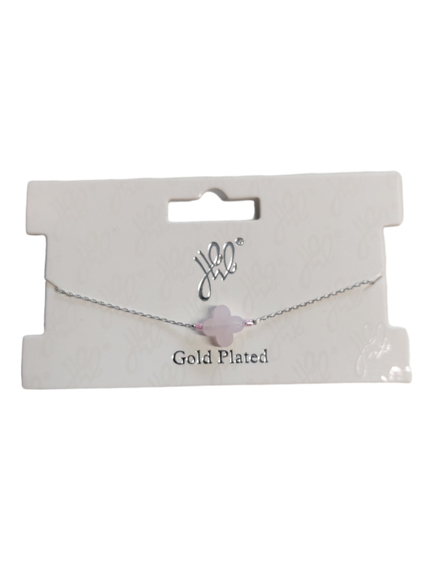 Zilverkleurig armbandje.bandje met roze klavertje 4