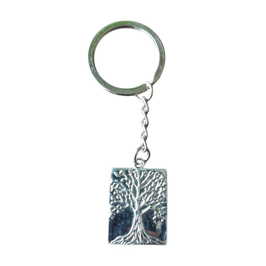 Zilverkleurige levensboom sleutelhanger