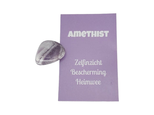 Zakje met amethist steen  en een uitlegkaartje