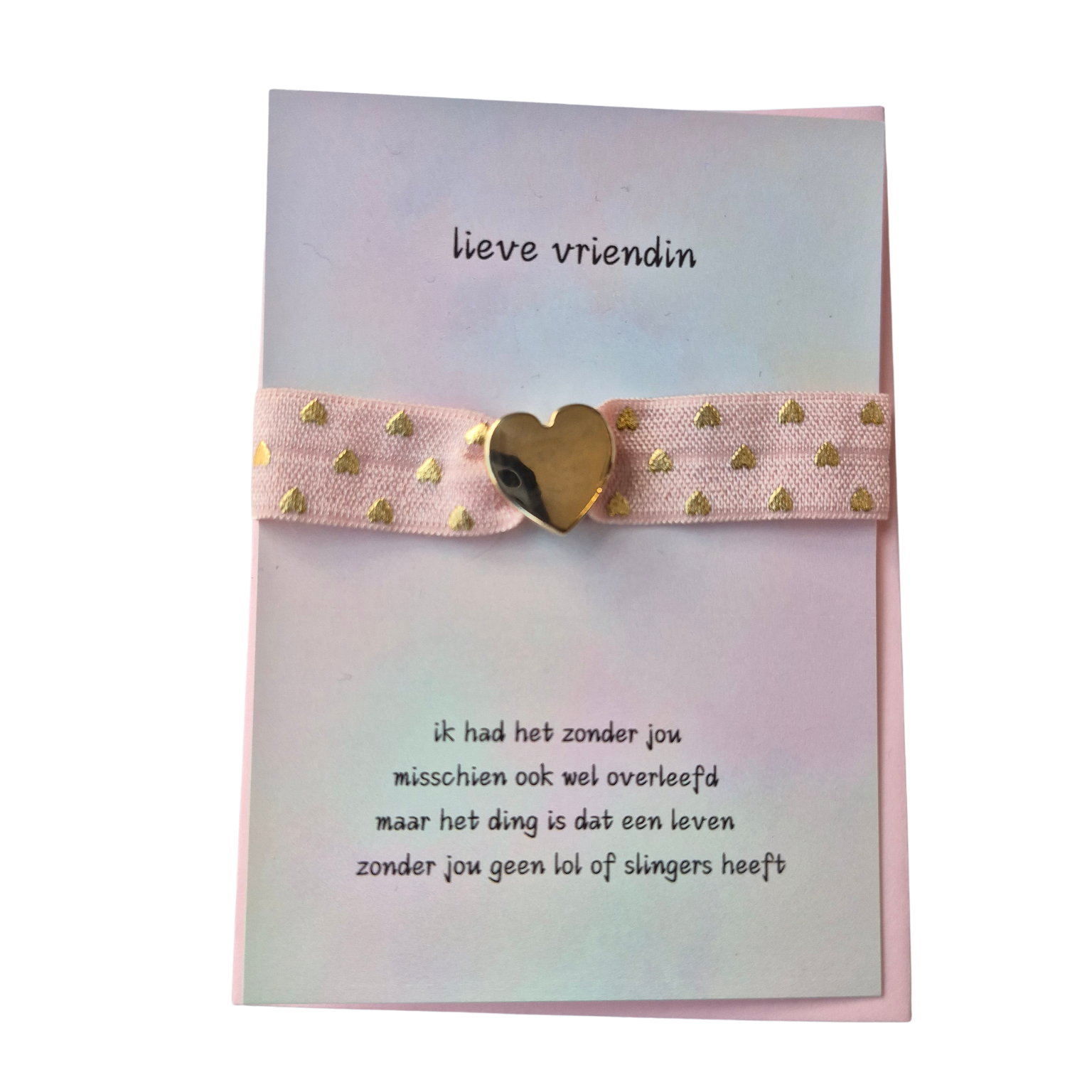 Kaartje lieve vriendin met hartjes armbandje