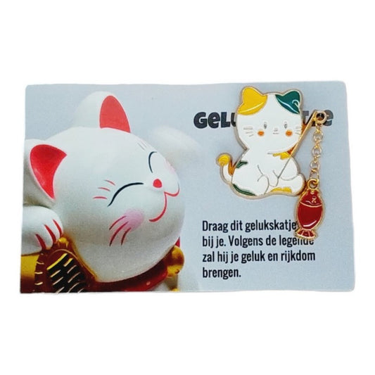 Gelukskat kaartje met pin gelukskatje