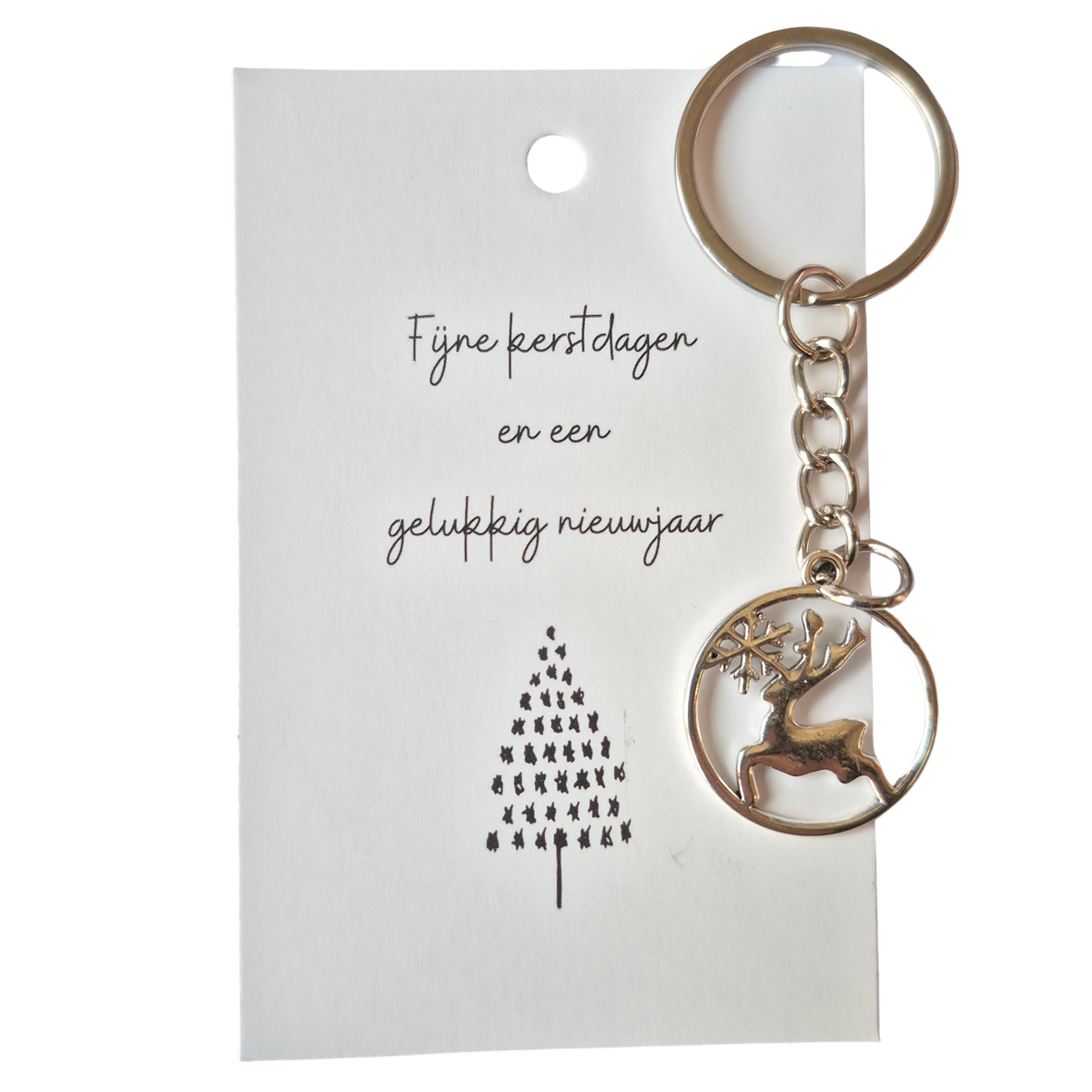 Kerstkaartje met sleutelhanger rendier