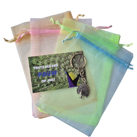 Sleutelhanger pauw met  kadozakje