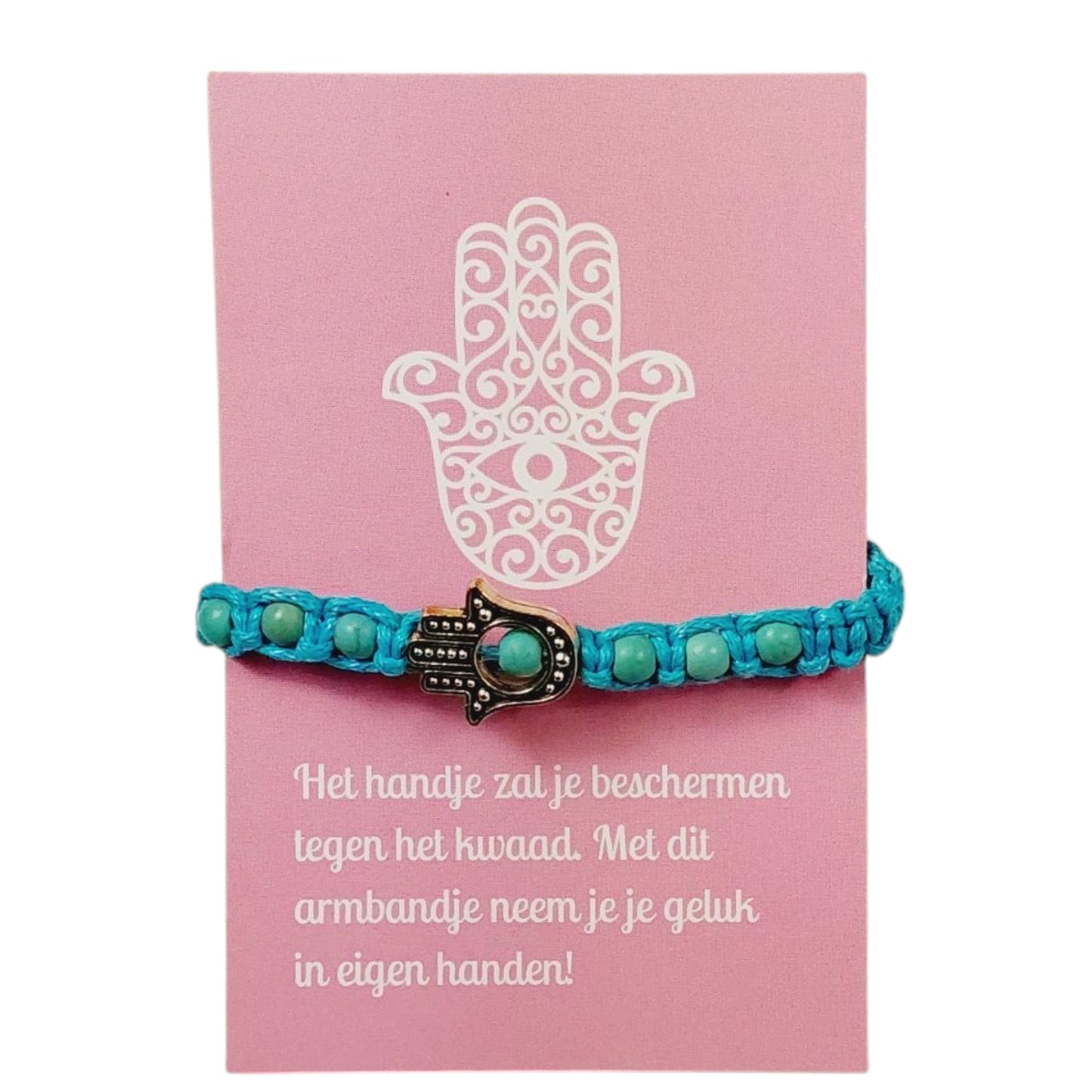 Kaartje met armbandje handje van hamsa voor bescherming