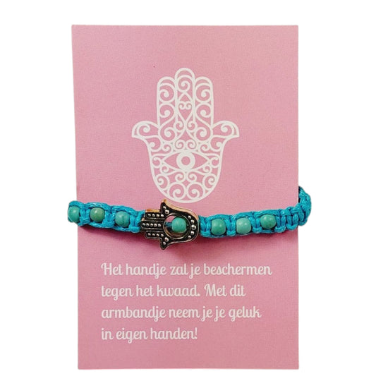 Kaartje met armbandje handje van hamsa voor bescherming