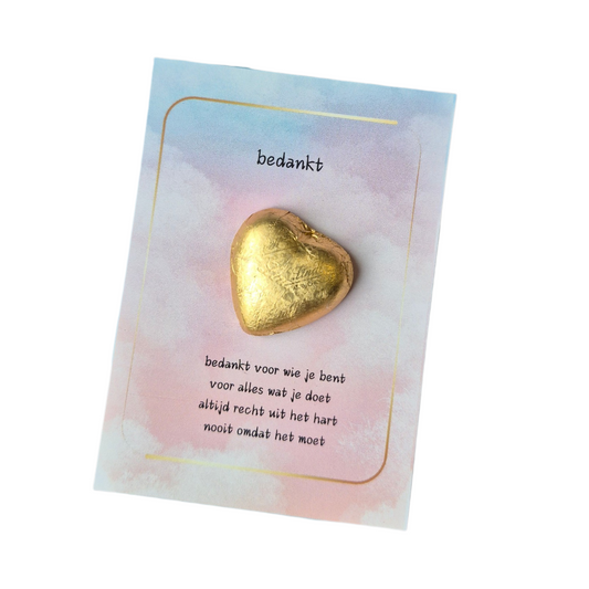 bedankt kaartje met een chocolade hartje