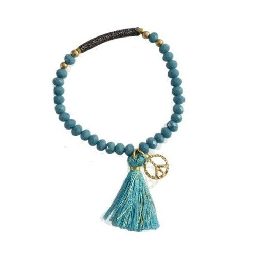 Blauw armbandje facetkralen met peaceteken