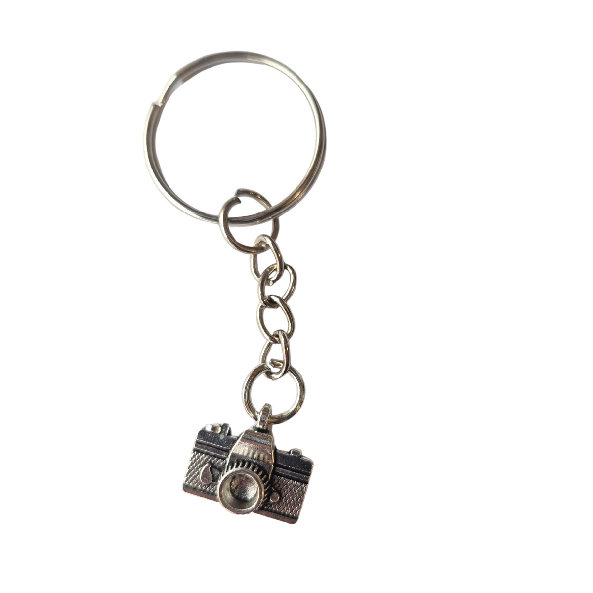 Fotocamera sleutelhanger – Zilverkleurige camera bedel | Cadeau
