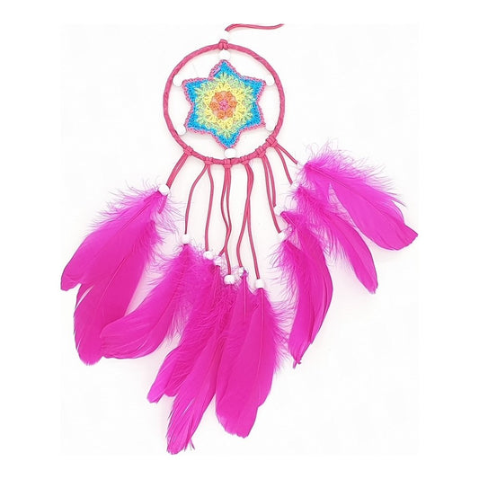 Fuchsia roze dromenvanger met gehaakt midden