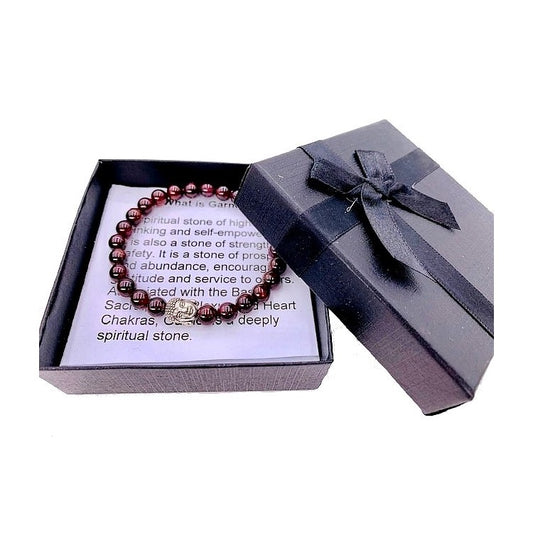 Granaat armband met boeddhahoofdje