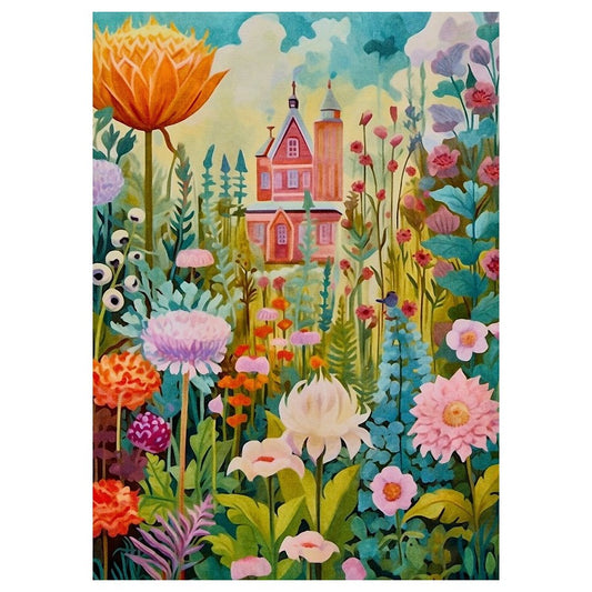 Kaart met bloemenkasteel 10 x 15 cm