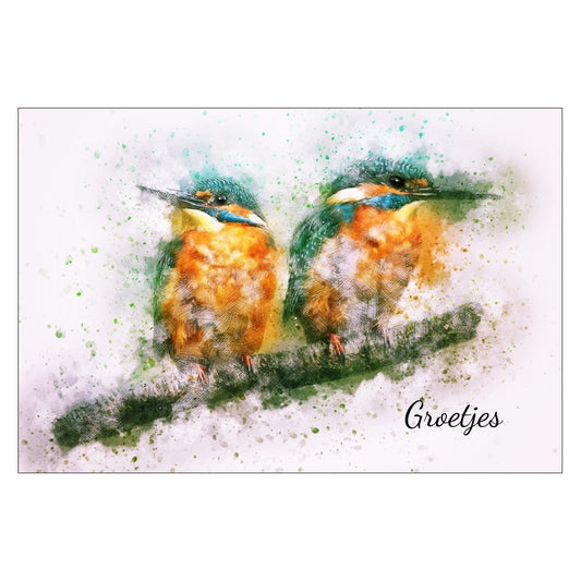 Kaartje 8 x 5 cm Groetjes met ijsvogeltjes met envelopje