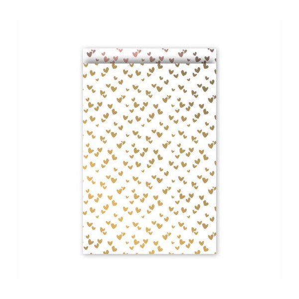 Kadozakje wit met gouden hartjes 12 x 19 cm